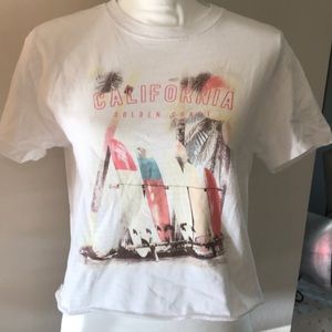 White Crop Top T with California Design size Sm